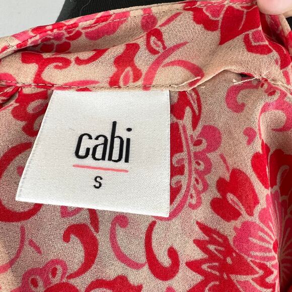 CABI #5037 Vita Sleeveless Draped Cowl Neck Top Cutout Back Red Pink Floral S - Picture 8 of 9